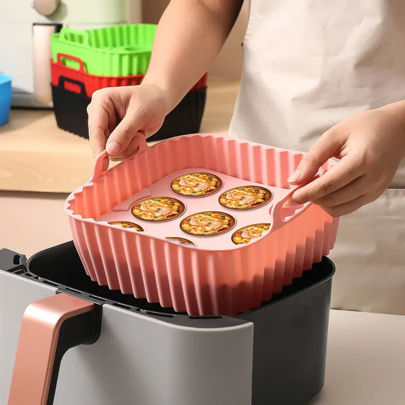 Moules Silicone Air Fryer Réutilisables Lot de 2 Pièces Carrés