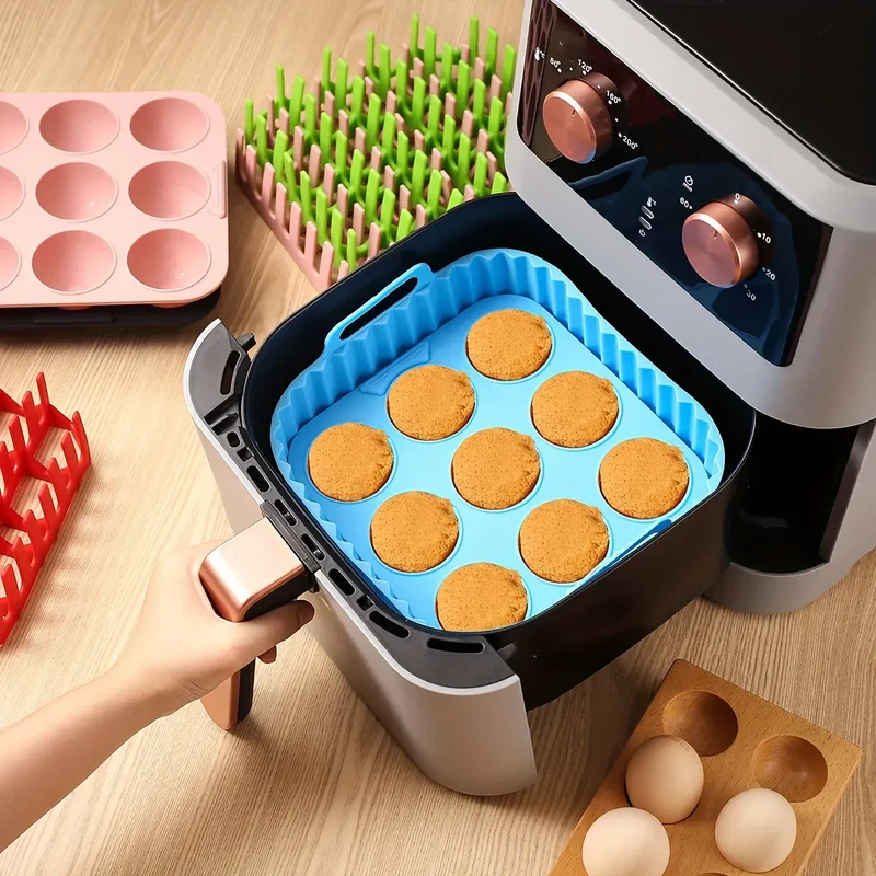 Moules Silicone Air Fryer Réutilisables Lot de 2 Pièces Carrés