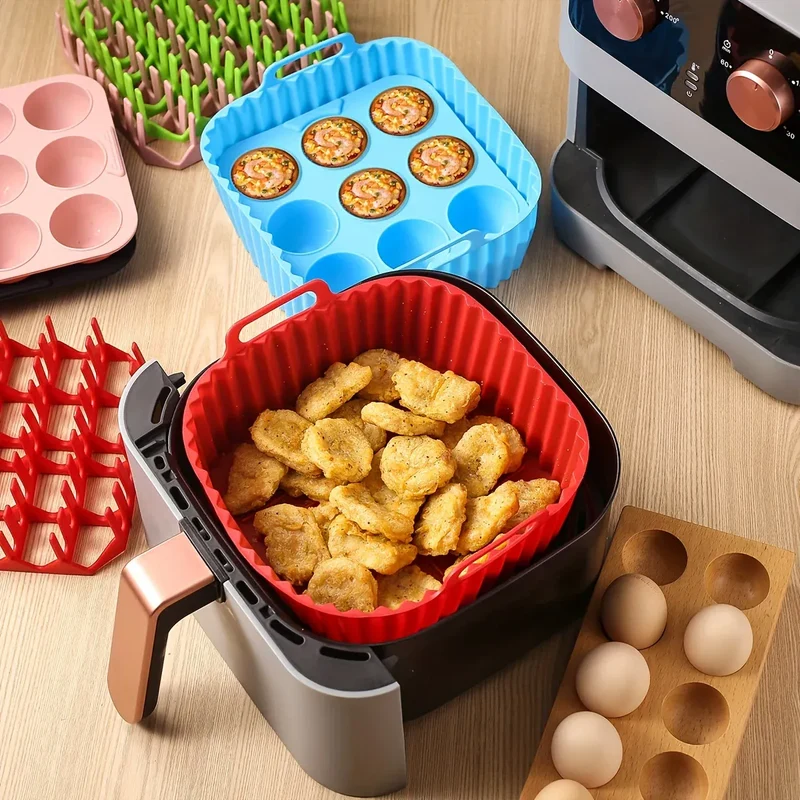 Moules Silicone Air Fryer Réutilisables Lot de 2 Pièces Carrés