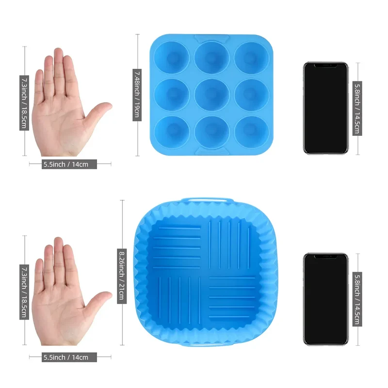 Moules Silicone Air Fryer Réutilisables Lot de 2 Pièces Carrés