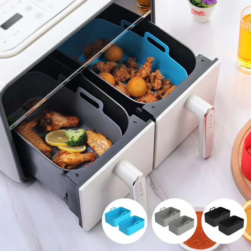 Moules Silicone Réutilisables Air Fryer - Lot de 2 Rectangulaires