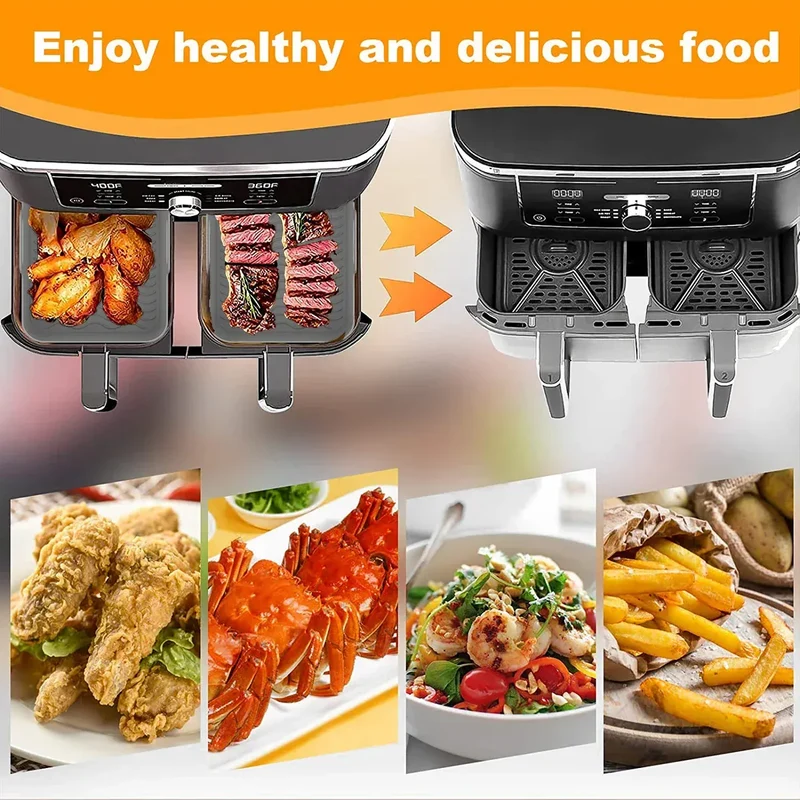 Moules Silicone Réutilisables Air Fryer - Lot de 2 Rectangulaires