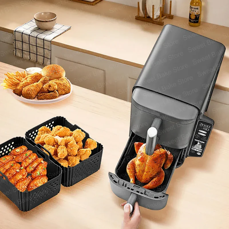 Moules Silicone Air Fryer Réutilisables Lot de 2 Antiadhésifs