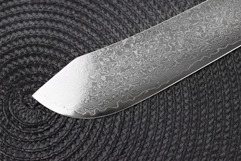 Couteau de boucher Wusaki Sakin Damas 10Cr 22cm manche en fibre de carbone et feuille d'or