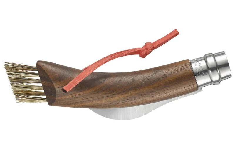 Couteau à champignon Opinel N°08 noyer noir + brosse intégrée + plumier