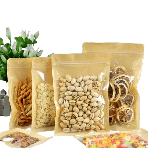 Sachets Kraft Transparent Fermeture Zip - Lot de 100 pièces
