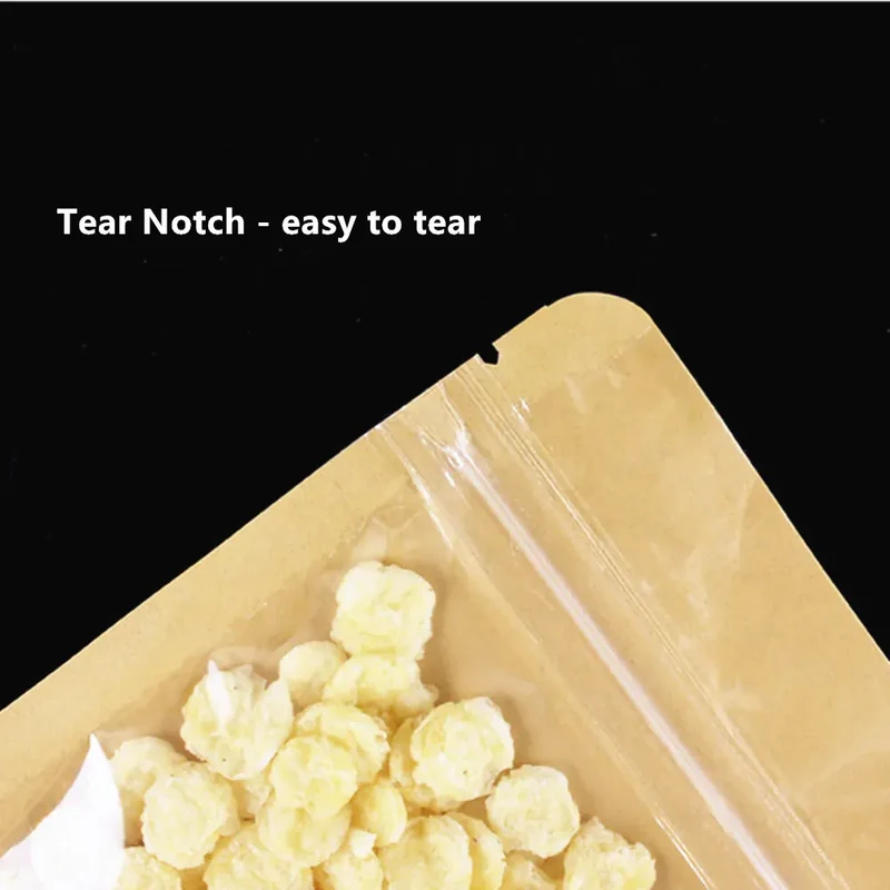 Sachets Kraft Transparent Fermeture Zip - Lot de 100 pièces
