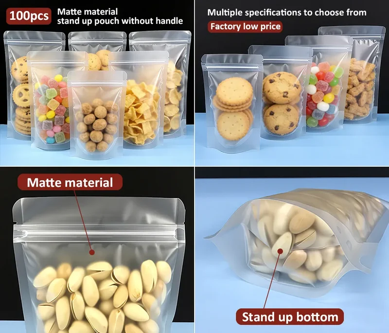Sachets Zip Alimentaires Matinés - Lot de 100 Pièces Resealable