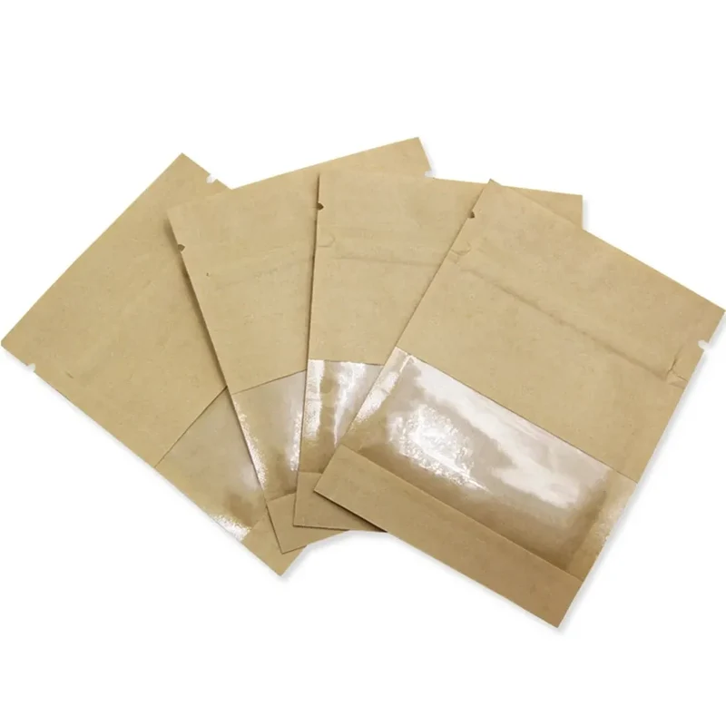 Sachets Kraft Zip avec Fenêtre - Lot de 100 Pièces Auto-Scellants