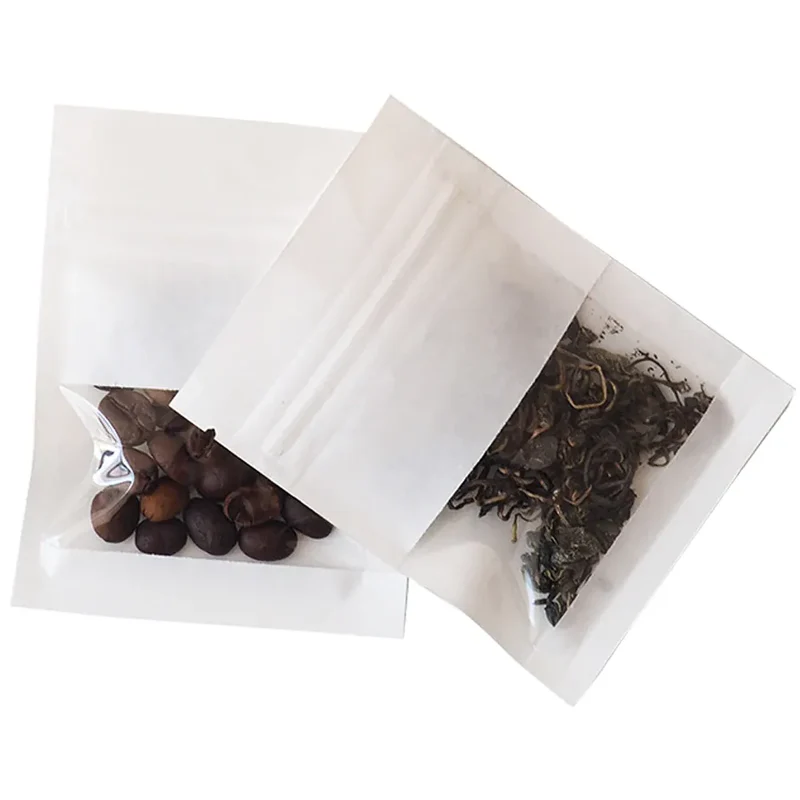 Sachets Kraft Zip avec Fenêtre - Lot de 100 Pièces Auto-Scellants