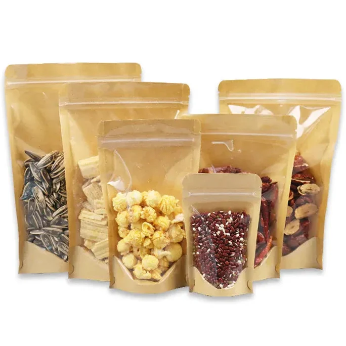 Sachets Kraft Ziplock Transparent - Lot de 100