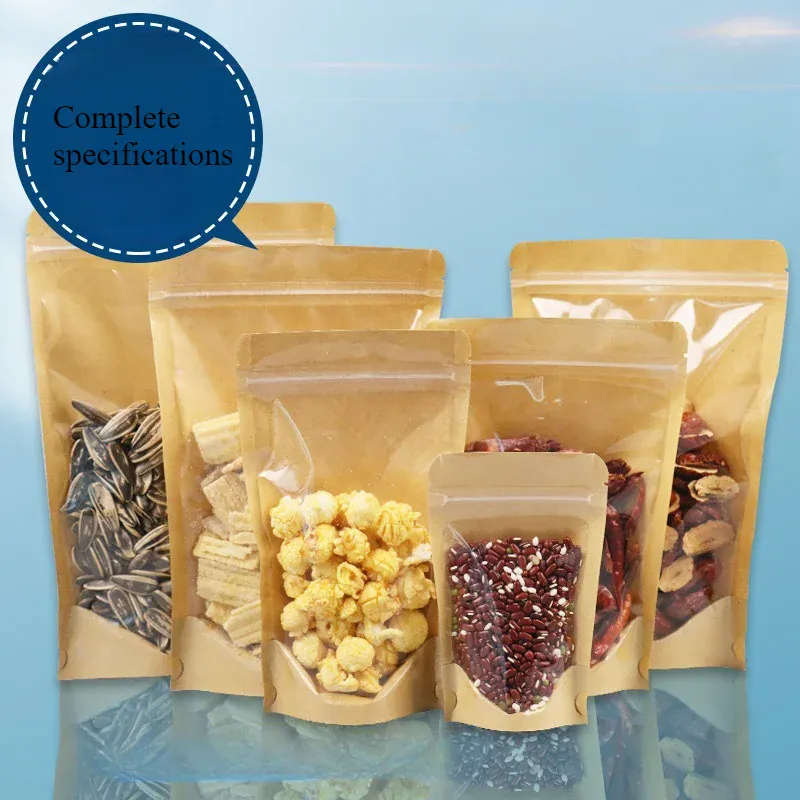 Sachets Kraft Ziplock Transparent - Lot de 100