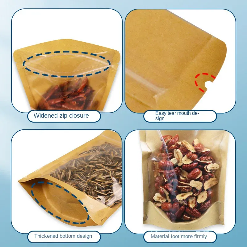 Sachets Kraft Ziplock Transparent - Lot de 100