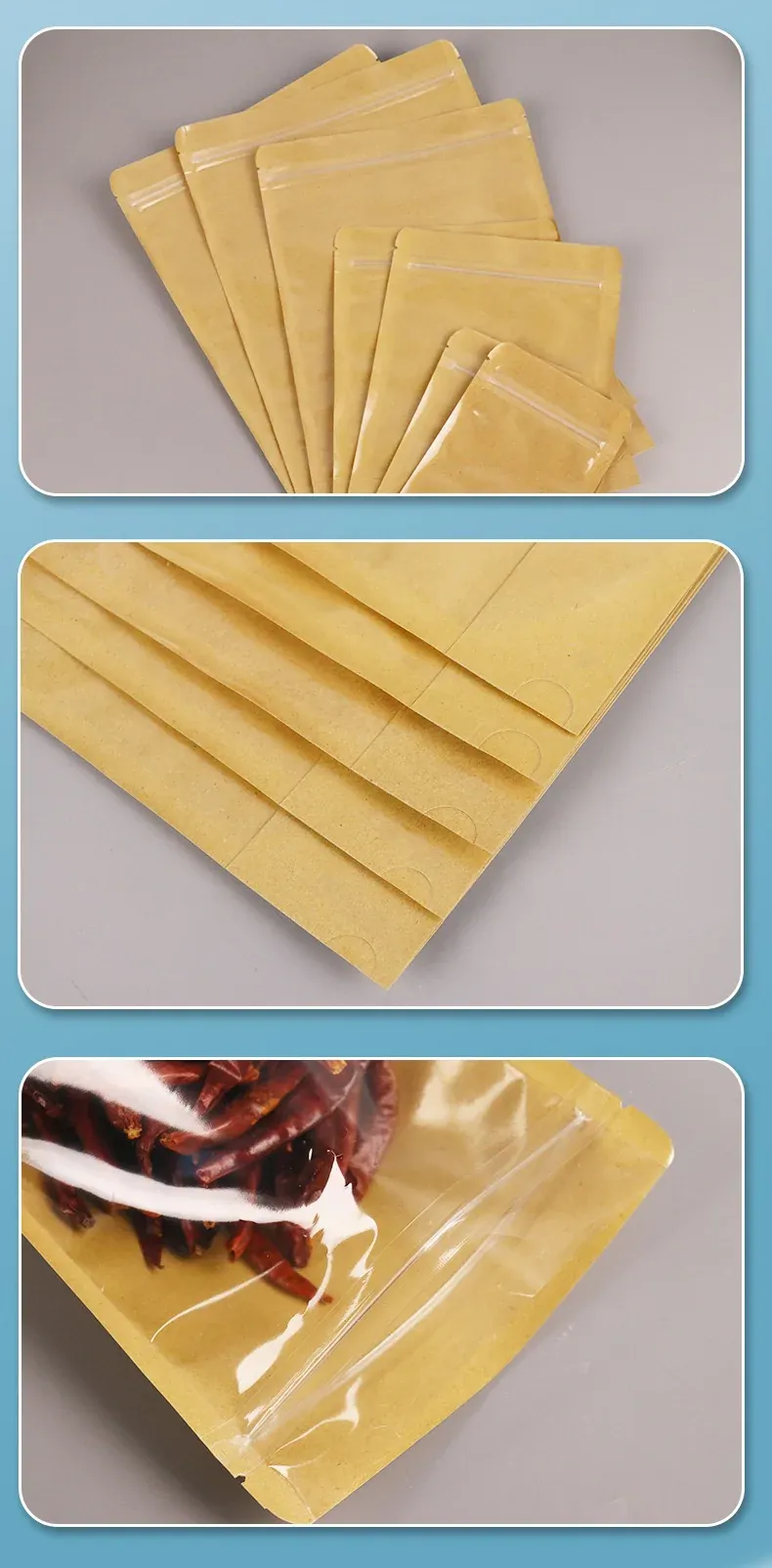 Sachets Kraft Ziplock Transparent - Lot de 100