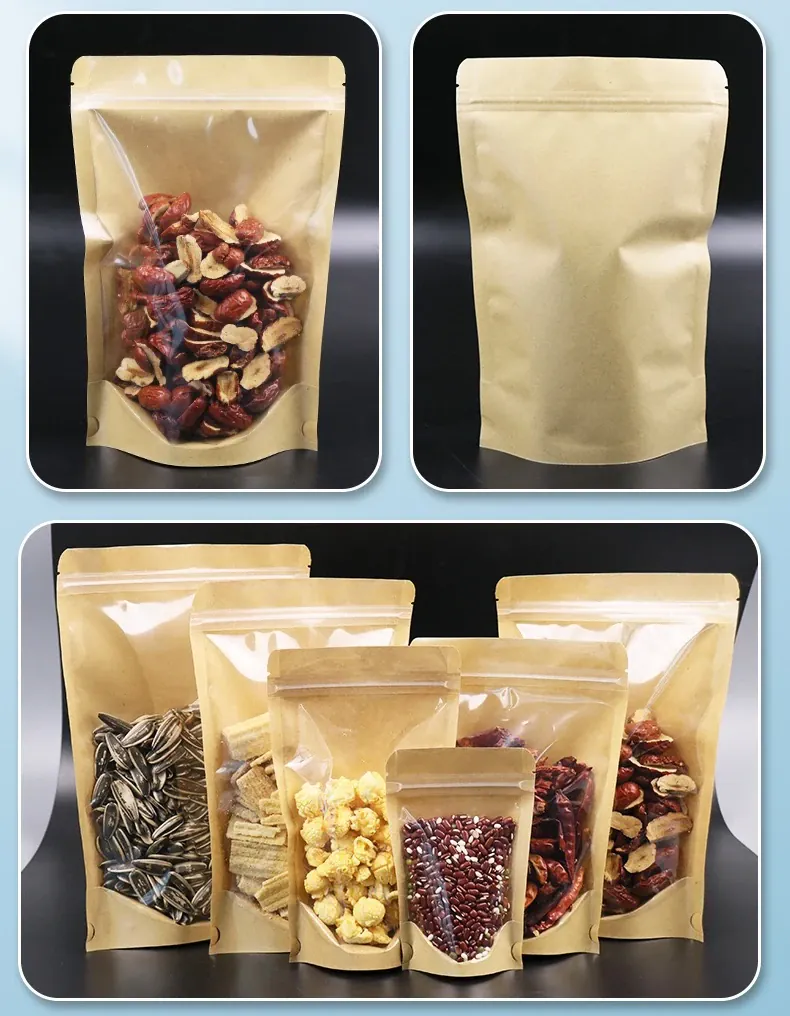 Sachets Kraft Ziplock Transparent - Lot de 100