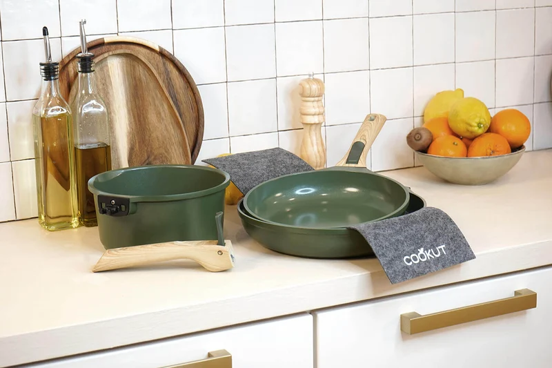 L'Incroyable Kit Cookut 2 poêles et 1 casserole à poignée amovible - fougère