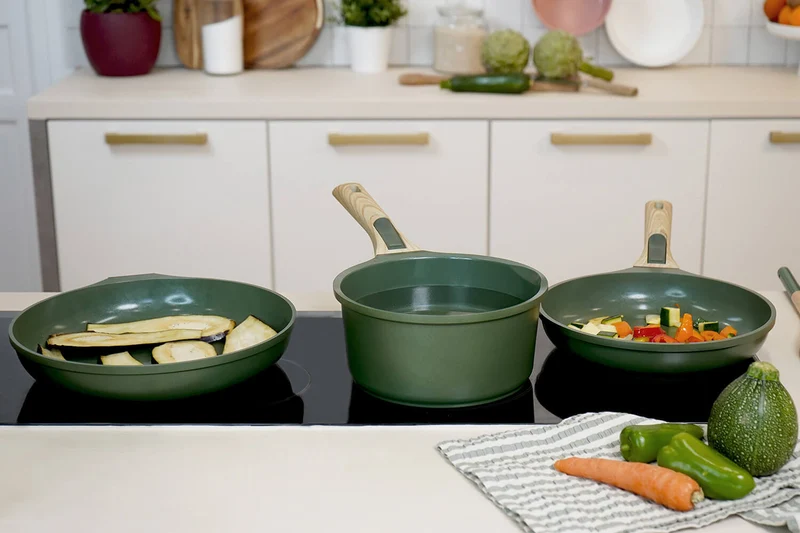 L'Incroyable Kit Cookut 2 poêles et 1 casserole à poignée amovible - fougère