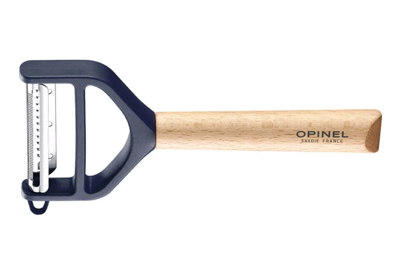 Éplucheur Opinel T-Duo bleu double lames microdentée et julienne manche en hêtre