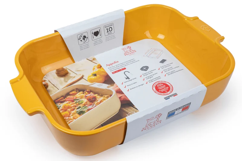 Plat four rectangle Peugeot Appolia en céramique jaune safran
