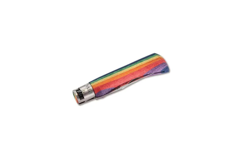 Couteau artisanal Old Bear Rainbow manche bois d'ayous stratifié arc-en-ciel