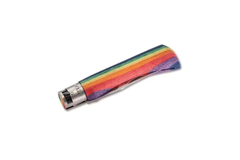 Couteau artisanal Old Bear Rainbow manche bois d'ayous stratifié arc-en-ciel