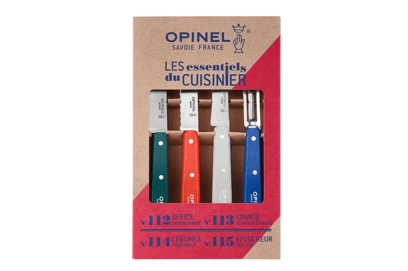 Coffret 4 couteaux Opinel Les Essentiels Primo manches en bois de charme multicolores