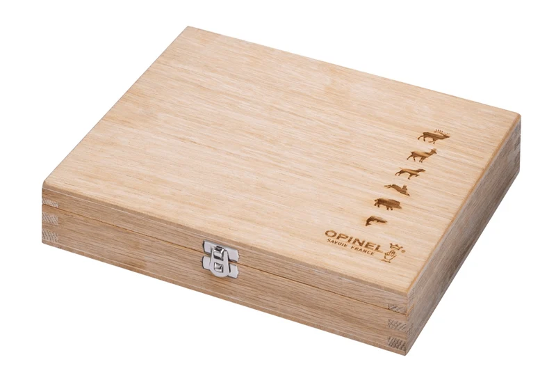 Coffret 6 couteaux Opinel Tradition Gravures Animalia n°08 lame 8,5cm manche chêne