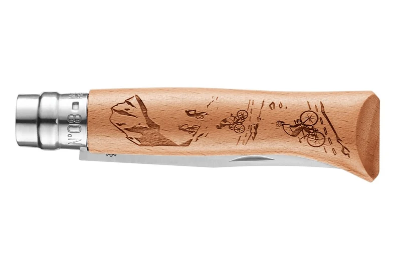 Couteau pliant Opinel Tradition Gravures Velo n°08 lame 8,5cm manche hêtre