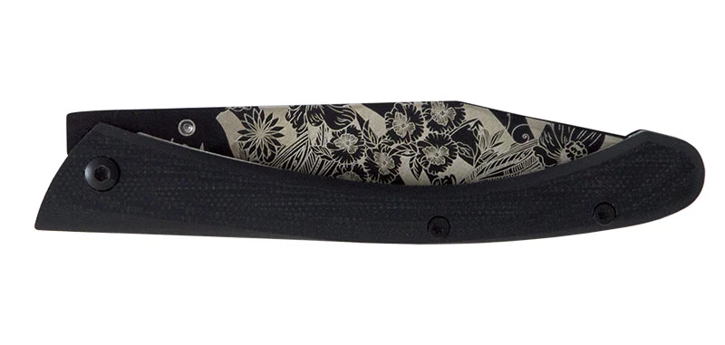 Couteau de Poche C63 Fleurs Nature Noir Lug