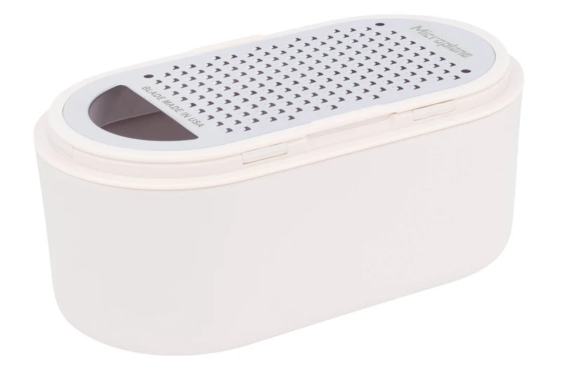 Râpe Microplane 3-en-1 blanche avec boîte de conservation et double couvercle