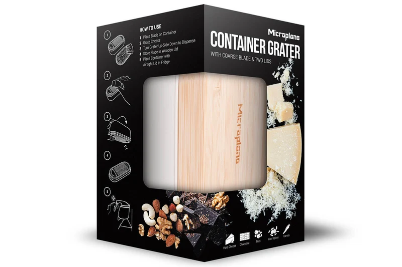 Râpe Microplane 3-en-1 blanche avec boîte de conservation et double couvercle