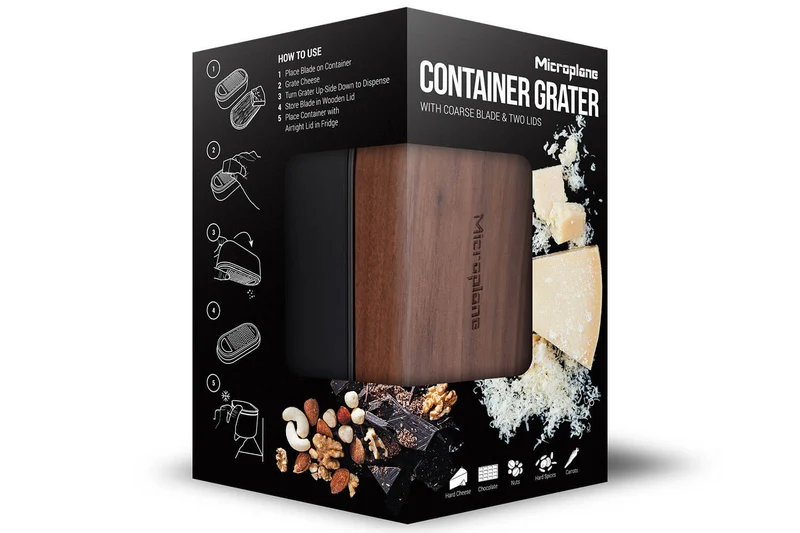 Râpe Microplane 3-en-1 noire avec boîte de conservation et double couvercle