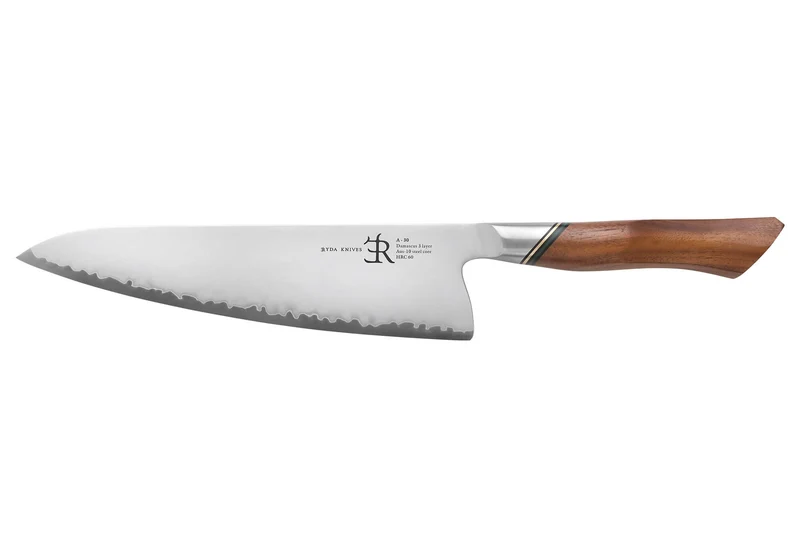 Couteau de chef 20,5cm Ryda Knives A-30 San Maï et manche en noyer