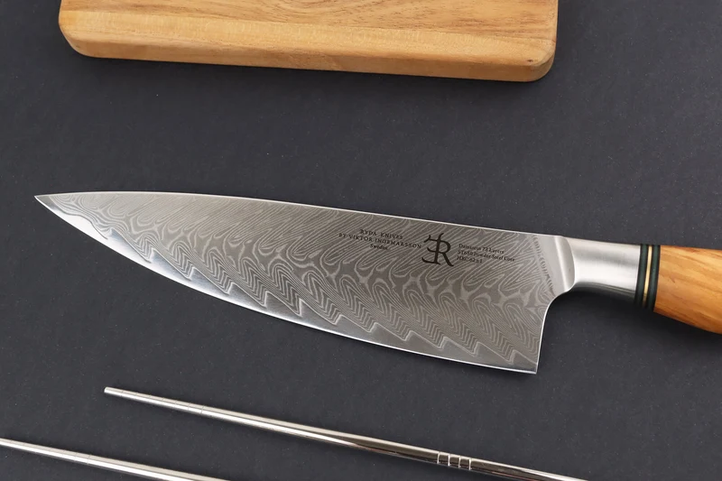 Couteau de chef 21cm Ryda Knives ST650 Damas et manche en olivier