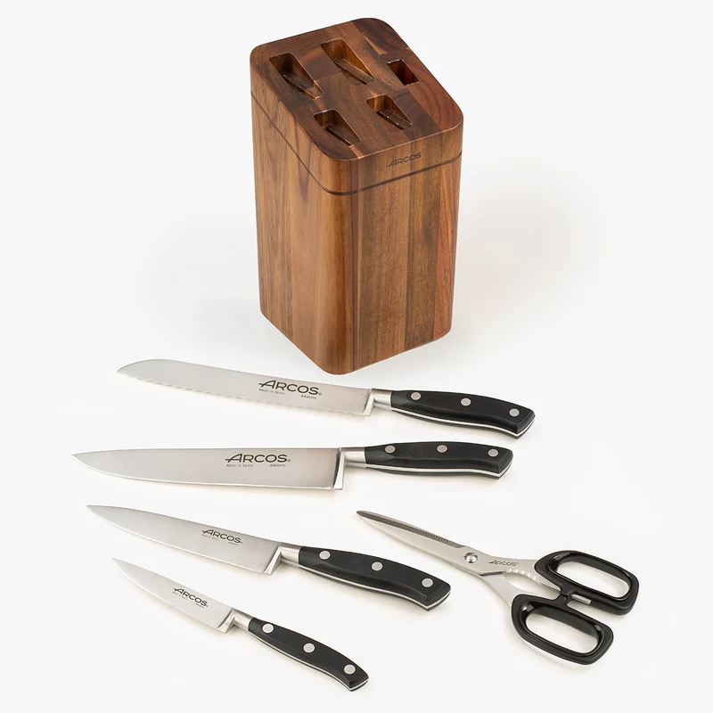 Juego cocina 4 pzas. Serie Riviera + Tijeras + Soporte de madera de acacia