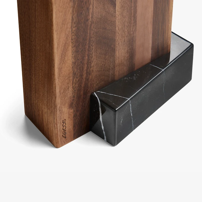 Soporte para cuchillos de acacia y mármol negro