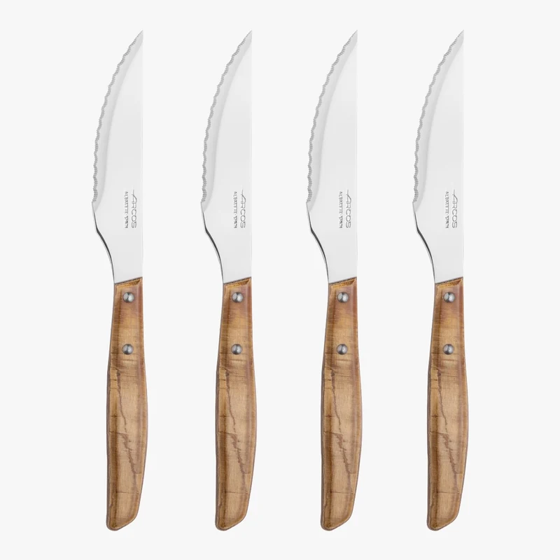Set 4 pzas. - Cuchillo Chuletero Madera de Chopo Comprimida