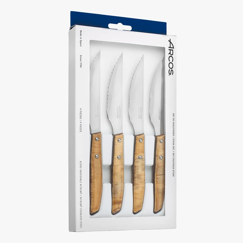 Set 4 pzas. - Cuchillo Chuletero Madera de Chopo Comprimida