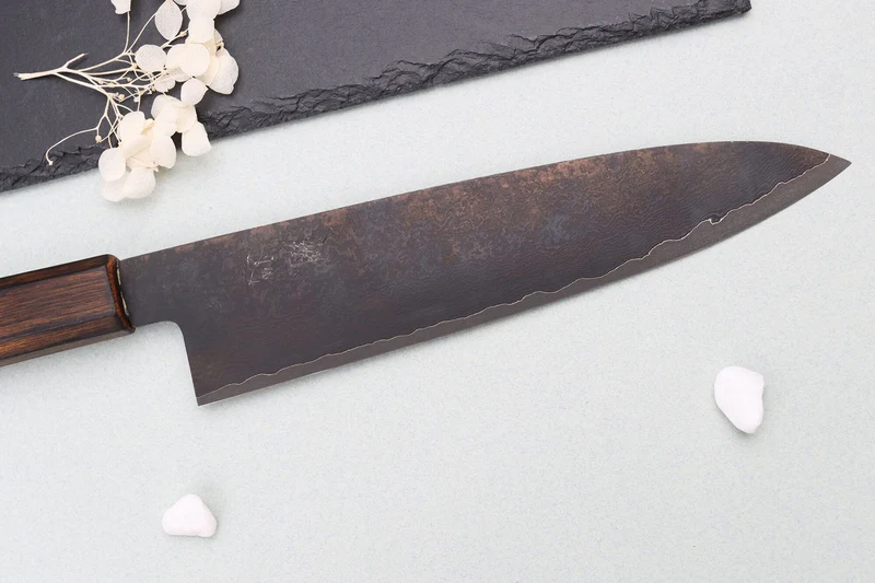 Couteau de chef 21cm japonais artisanal Nakamura Kaishin Ginsan Black Damas