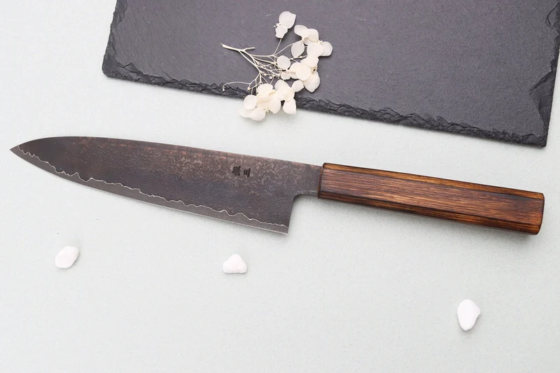 Couteau de chef 21cm japonais artisanal Nakamura Kaishin Ginsan Black Damas