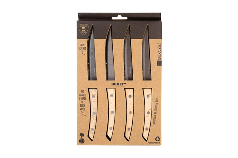 Coffret 4 couteaux à steak Homey's Bokträ lame lisse 13cm
