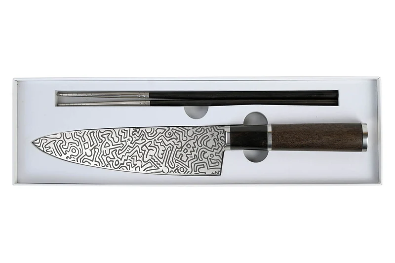 Coffret Homey's Keith Haring couteau de chef 21cm et baguettes Saibashi 30cm