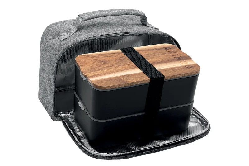 Sac isotherme Akinod 11:58 gris chiné + Bento noir 1,4L