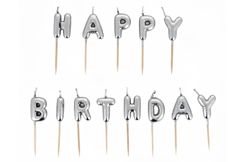 Bougies à piquer "Happy Birthday" Patisdécor argentées