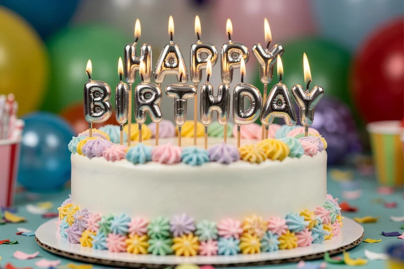 Bougies à piquer "Happy Birthday" Patisdécor argentées