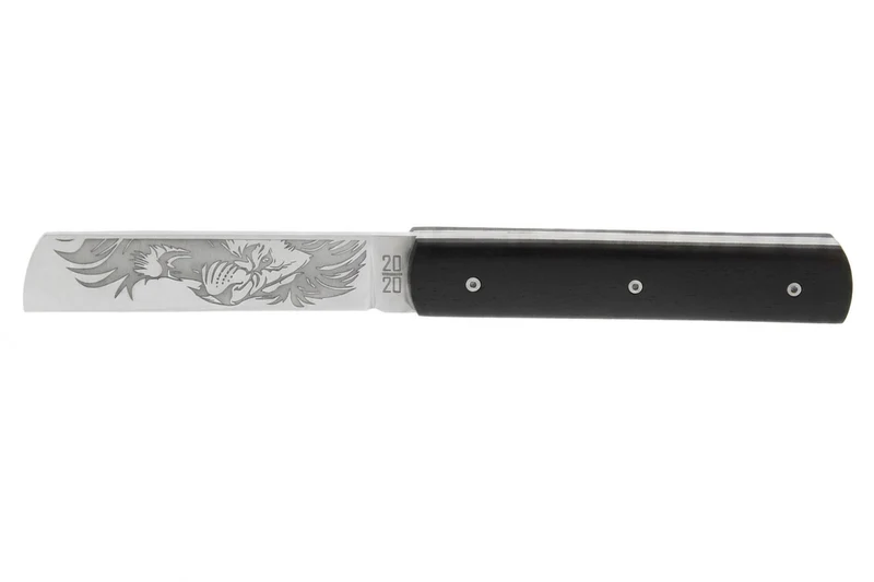 Couteau pliant Le Fidèle 20/20 en ébène 10,8cm lame décor lion