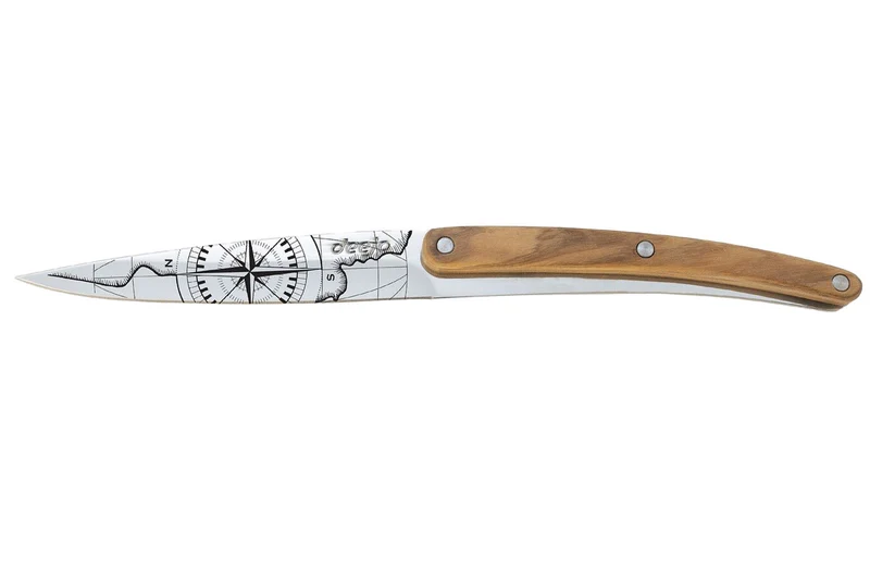 Set de 2 couteaux d'office Deejo Office Globe Trotter et Terra Incognita manche en bois d'olivier et bois corail 9cm