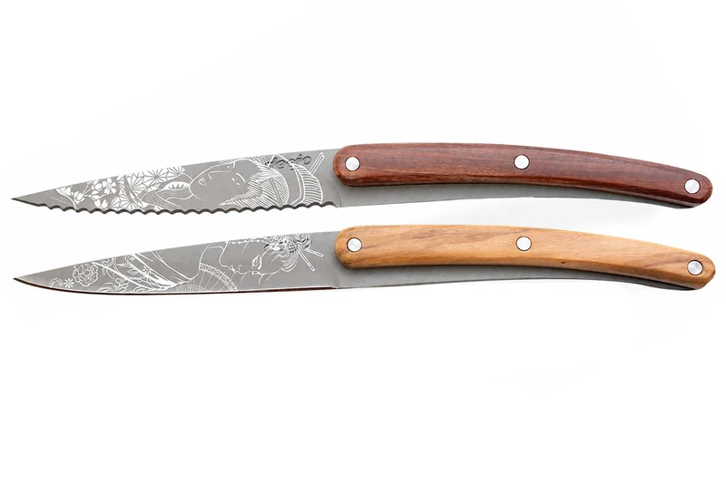 Set de 2 couteaux d'office Deejo Office Japonais manche en bois d'olivier et bois corail 9cm