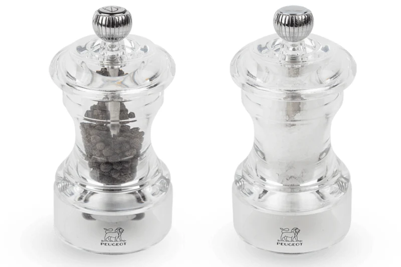 Coffret duo de moulins à poivre et à sel sec manuels Peugeot Bistro en acrylique 10cm