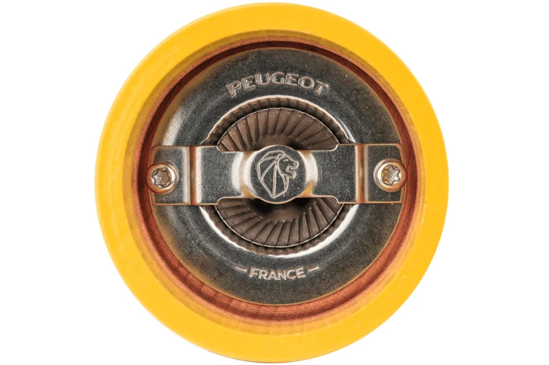 Moulin à sel sec manuel Peugeot Bistro en bois de hêtre laqué jaune safran 10cm